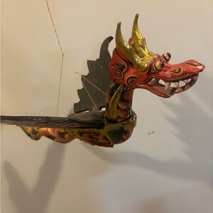 Handcrafted wooden Dragon Sculpture - Red and Gold
